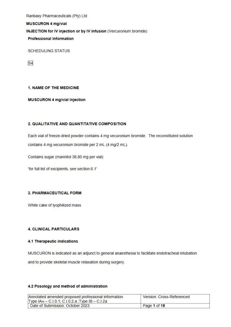 Muscuron 4 mg/vial Injection package insert preview