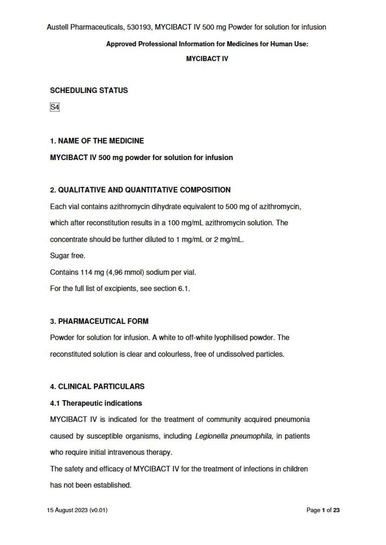 Mycibact Iv 500 mg Tablet package insert preview