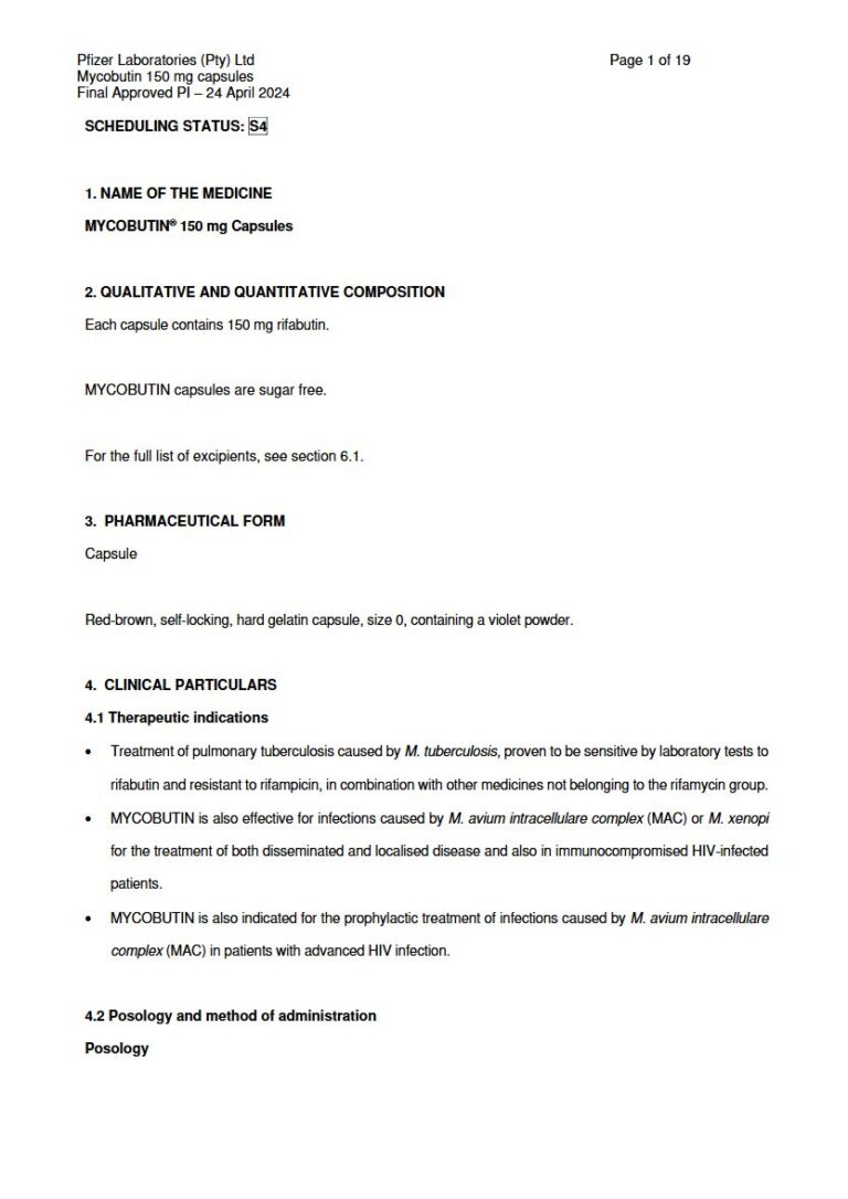 Mycobutin 150 Mg Capsules package insert preview