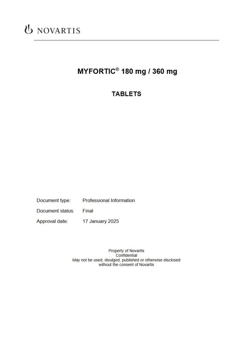 Myfortic 180 mg / 360 mg TABLETS package insert preview