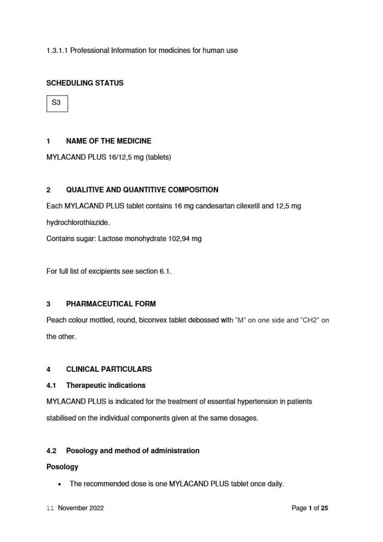 Mylacand Plus 16/12,5 mg Tablets package insert preview