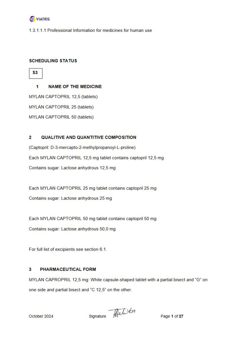 Mylan Captopril 12,5 mg/25 mg/50 mg Tablets package insert preview