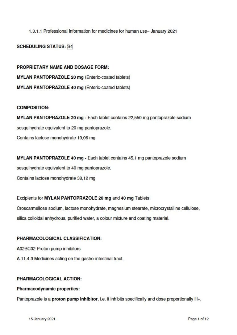 Mylan Pantoprazole 20mg. 40mg Enteric-coated tablets package insert preview