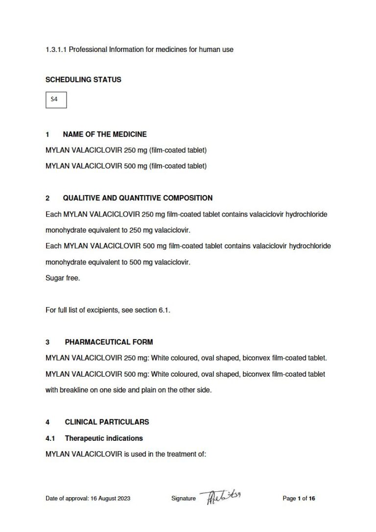 Mylan Valaciclovir 250 mg, 500 mg FC tablet package insert preview