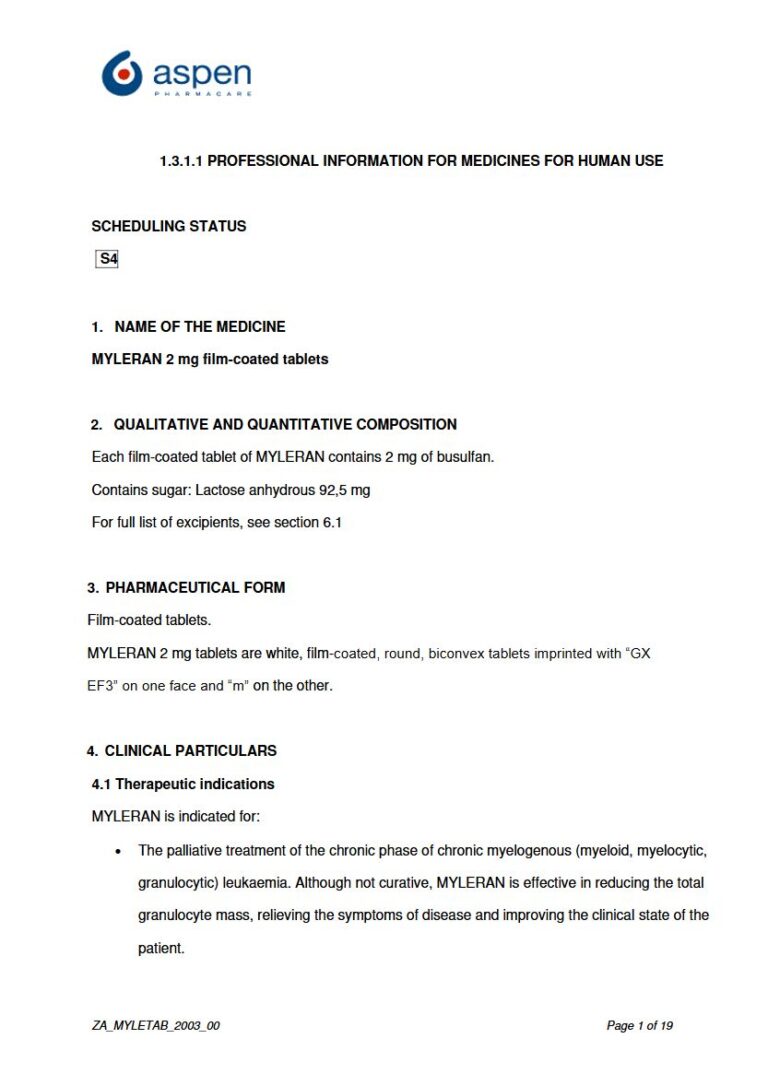 Myleran 2 mg Film-coated tablets package insert preview