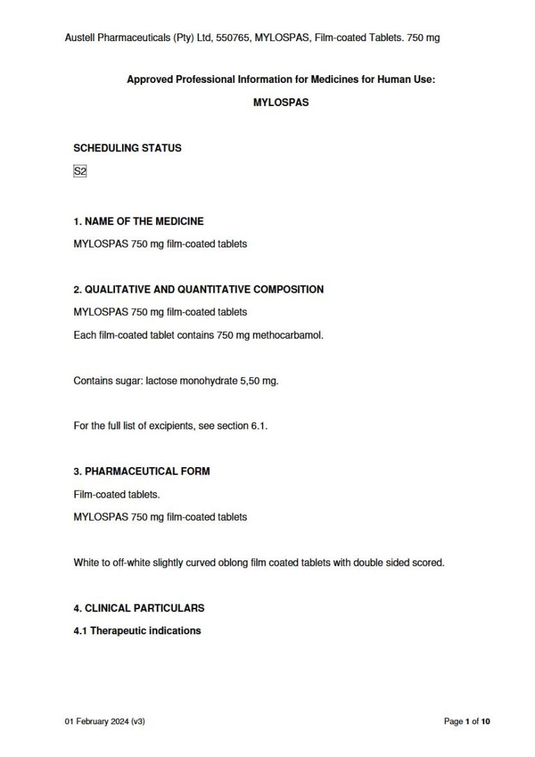 Mylospas 750 mg FC tablets package insert preview