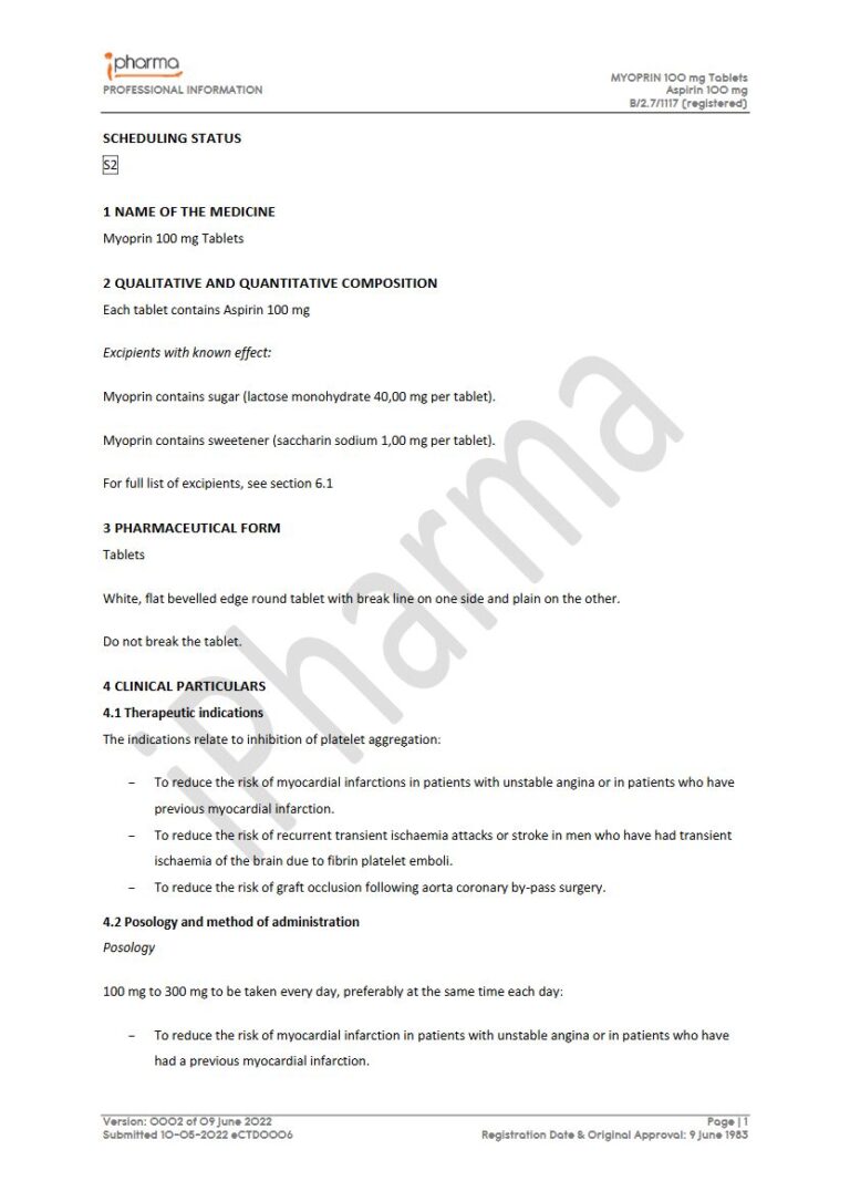 Myoprin 100 mg Tablets package insert preview