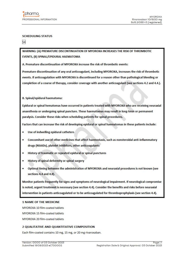 Myoroxa 10 mg/15 mg/20 mg FC tablets package insert preview