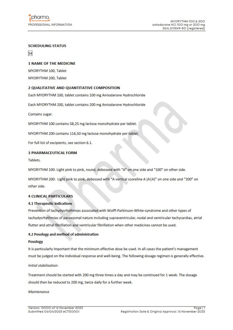 Myorythm 100 mg & 200 mg Tablets. package insert preview
