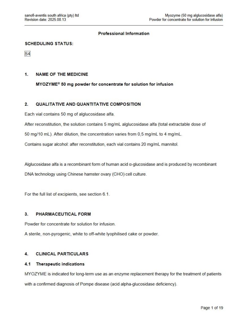 Myozyme 50 Mg Solution package insert preview