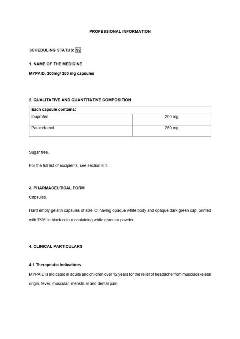 Mypaid 200mg / 250mg Capsules package insert preview