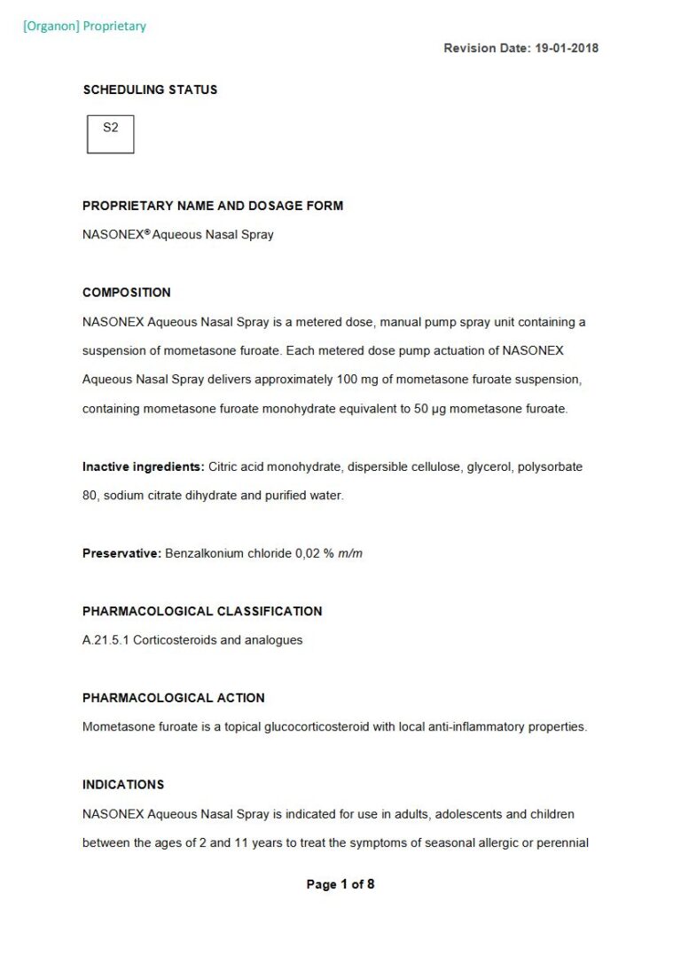 Nasonex 100 mg Aqueous Nasal Spray package insert preview