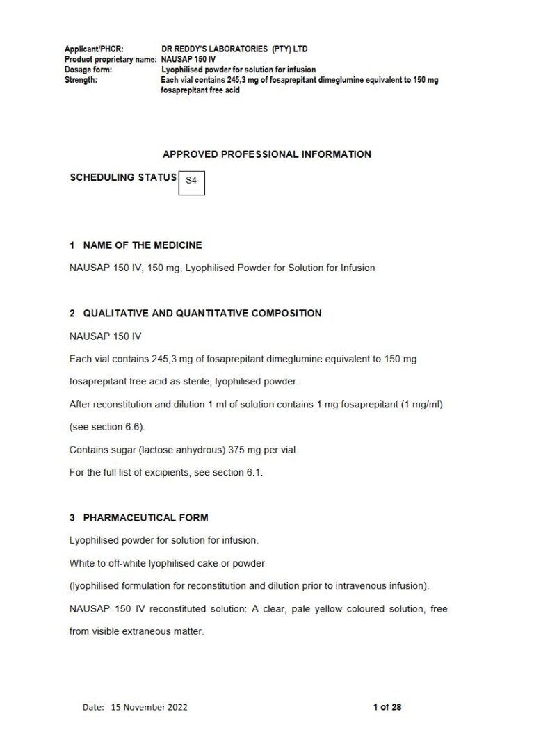 Nausap 150 Iv 150 mg Lyophilised powder for solution for infusion package insert preview