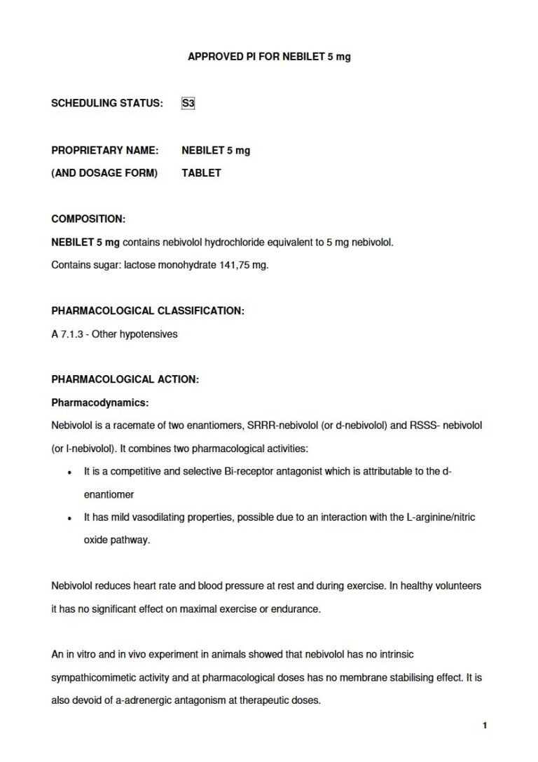 Nebilet 5mg Tablet package insert preview