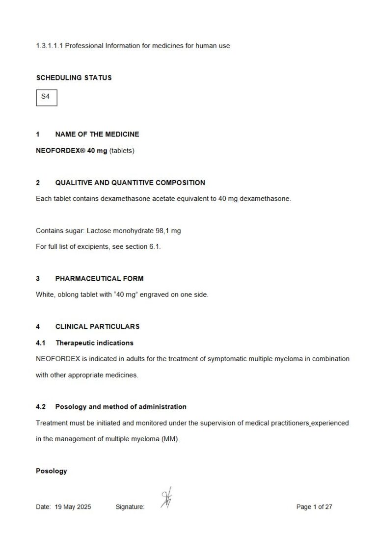 Neofordex 40 mg Oral Solution package insert preview