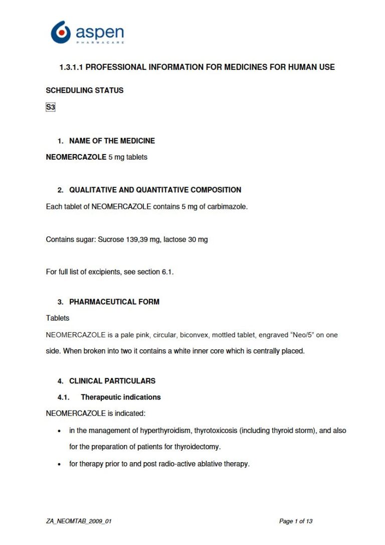 Neomercazole 5 mg Tablets package insert preview