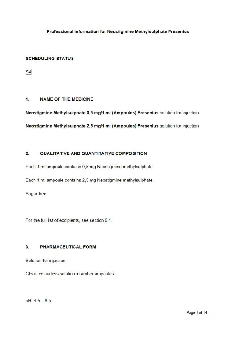 Neostigmine Methylsulphate Fresenius Injection package insert preview