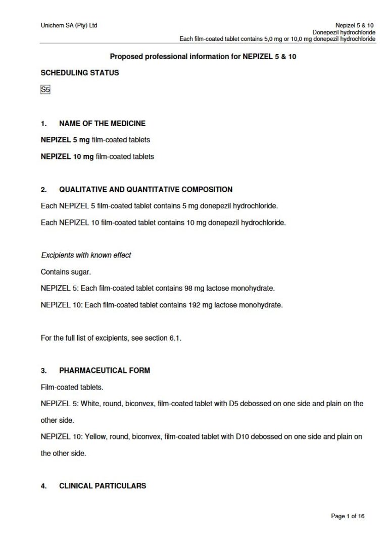 Nepizel 5 & 10 5,0 mg or 10,0 mg FC tablets. package insert preview