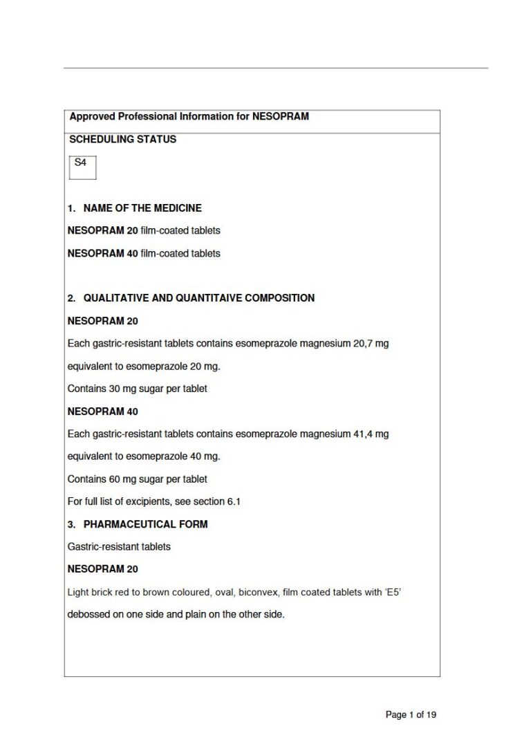 Nesopram 20 mg, 40mg FC tablets package insert preview