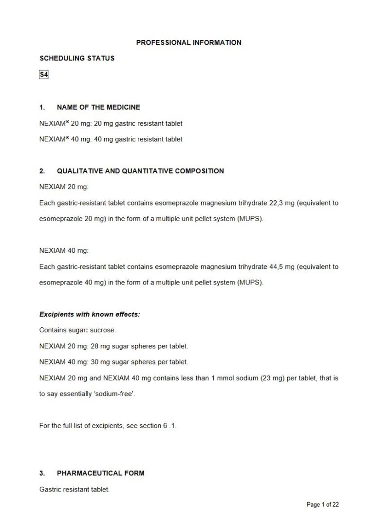 Nexiam 20 mg, 40 mg Gastric resistant tablet. package insert preview