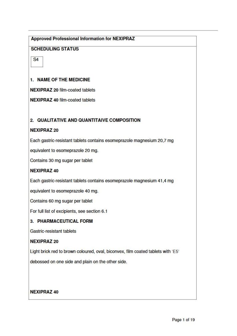 Nexipraz 20mg, 40mg FC tablets package insert preview