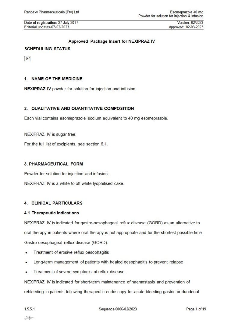 Nexipraz Iv 40 mg Powder for solution for injection & infusion package insert preview