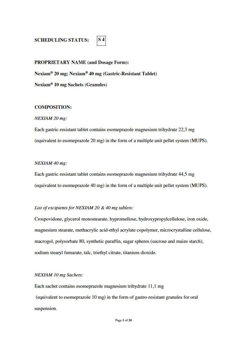 Nexium Sachet & Tablet package insert preview
