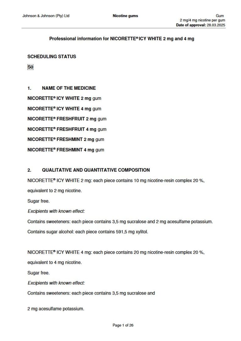 Nicorette Icy White 2 mg and 4 mg Gum. package insert preview