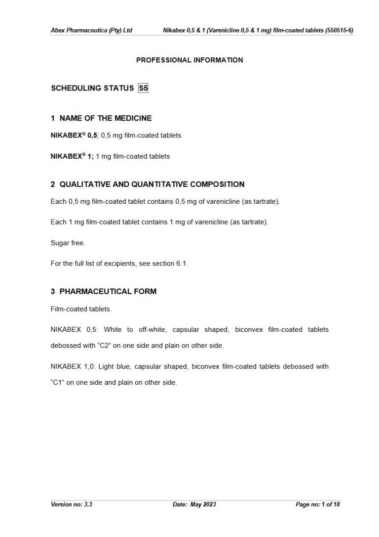 Nikabex 0,5 & 1 0,5 mg, 1 mg Tablet package insert preview