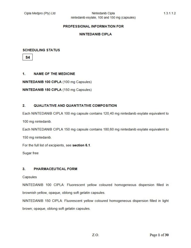 Nintedanib 150 Mg/100 mg Capsules package insert preview