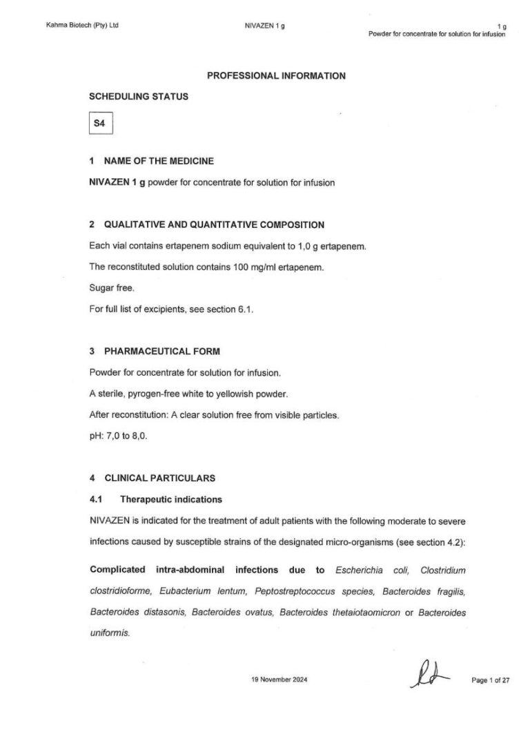 Nivazen 1 G Solution package insert preview