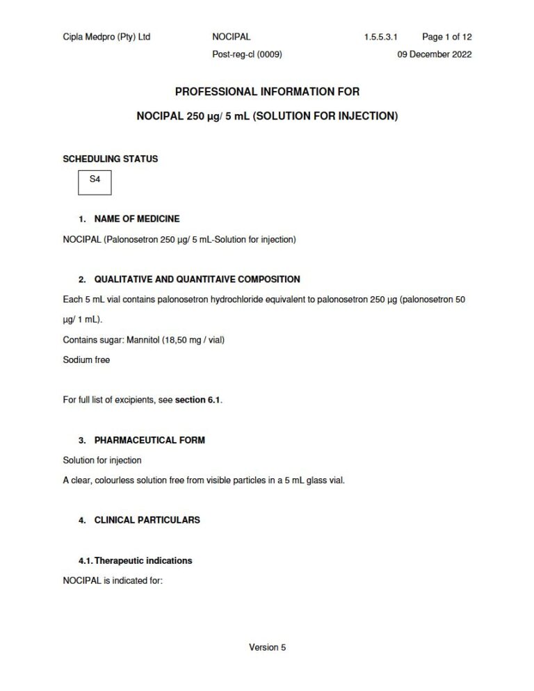 Nocipal 250 μg/ 5 mL Solution for injection package insert preview
