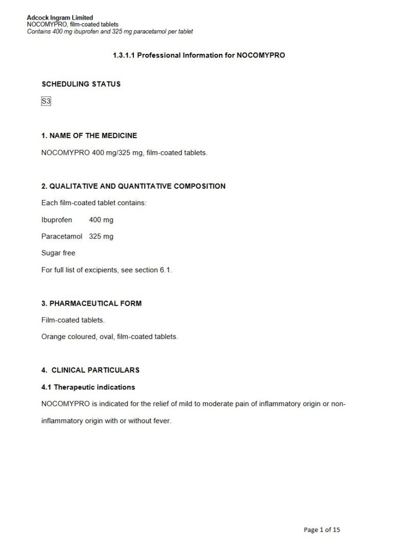 Nocomypro 400 mg/ 325 mg Tablet package insert preview