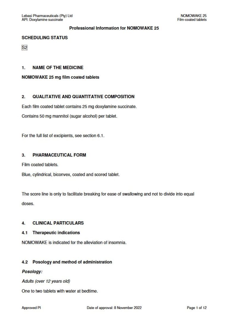 Nomowake 25 25 mg Tablet package insert preview