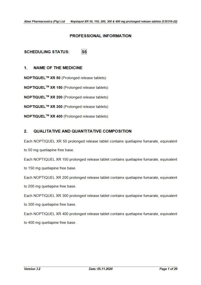 Noptiquel XR 400 mg Prolonged-Release Tablets package insert preview