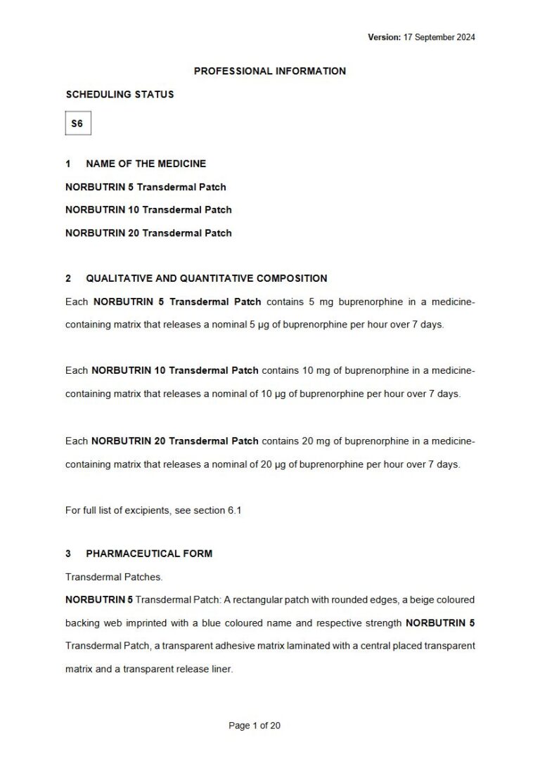 Norbutrin 5, 10, 20 5 mg, 10 mg, 20 mg Transdermal Patch package insert preview