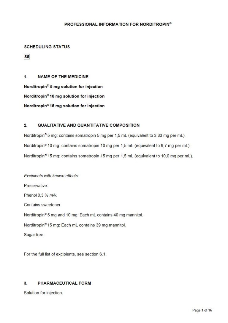 Norditropin 5 mg/10 mg/15 mg per 1.5 mL Solution for injection package insert preview