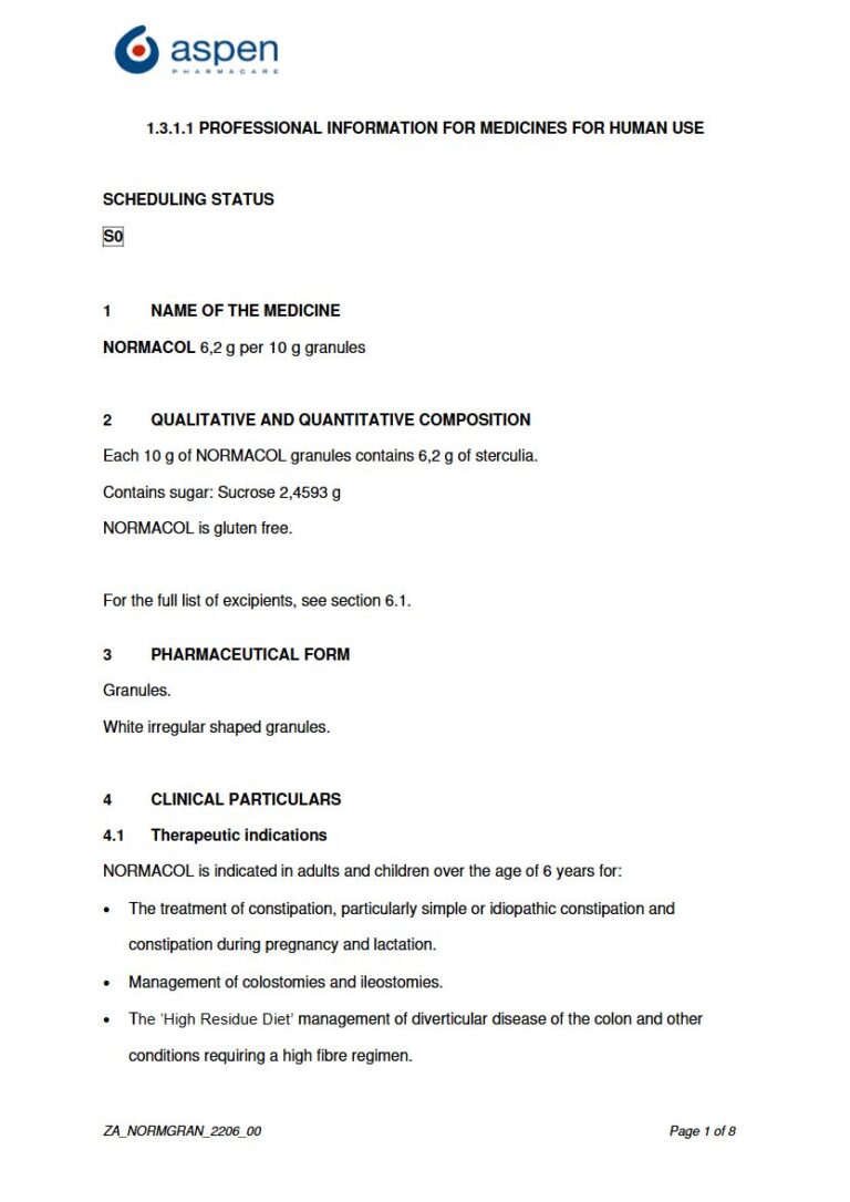Normacol 6,2 g per 10 g Granules. package insert preview