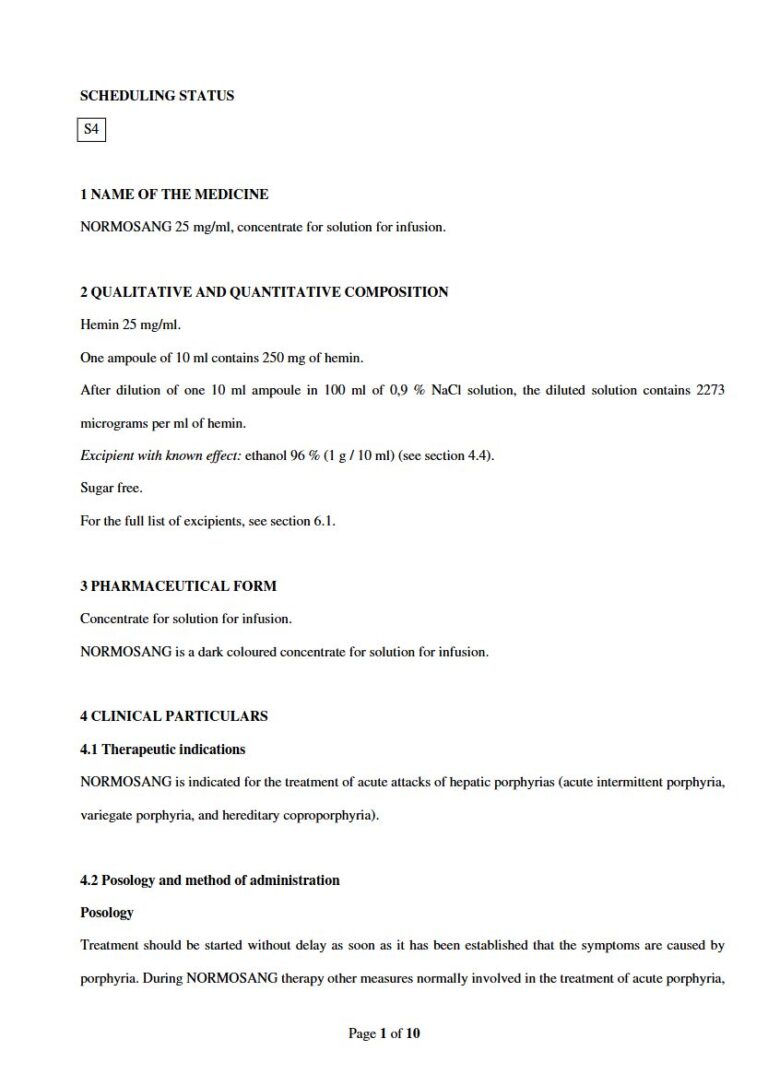 Normosang 25 mg/ml Concentrate for solution for infusion. package insert preview
