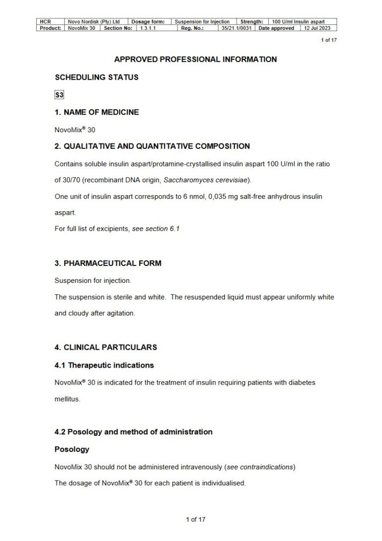 Novomix 30 100 U/ml Suspension for Injection package insert preview