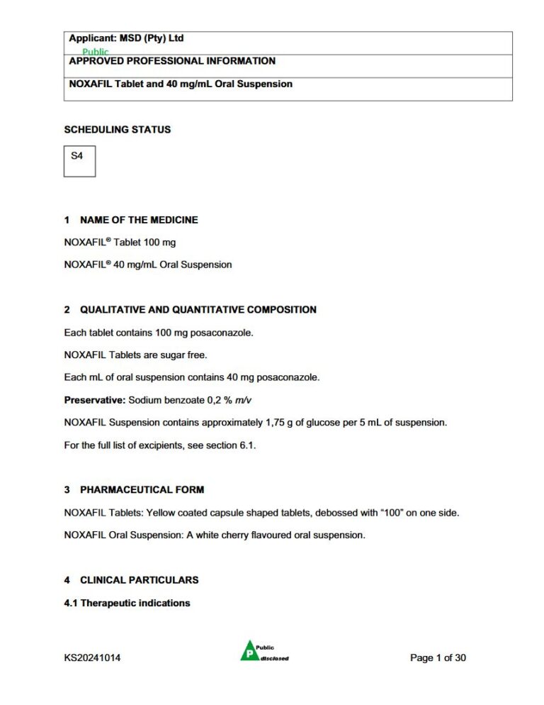 Noxafil 100 Mg Tablets package insert preview