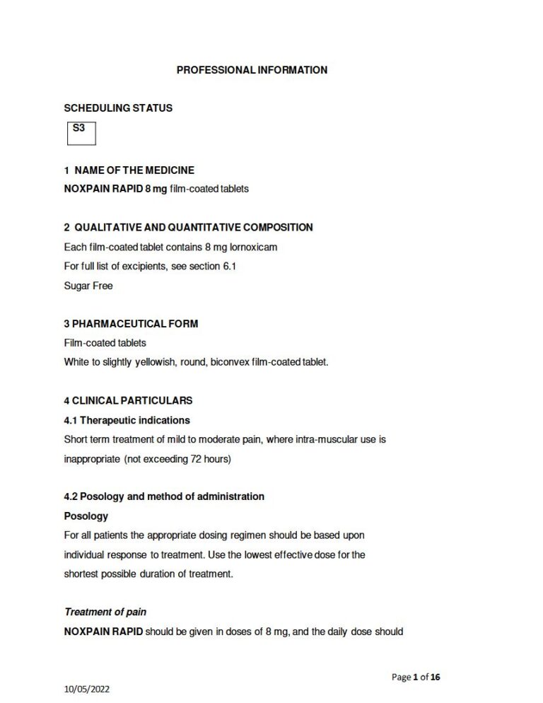 Noxpain Rapid 8 mg Tablet package insert preview