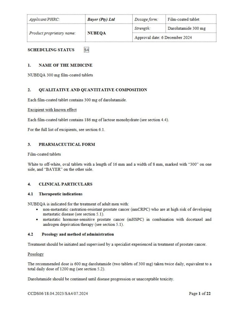 Nubeqa 300mg FC tablets package insert preview