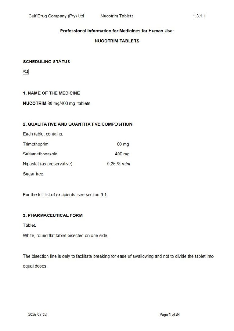 Nucotrim 80 mg/400 mg Tablet package insert preview