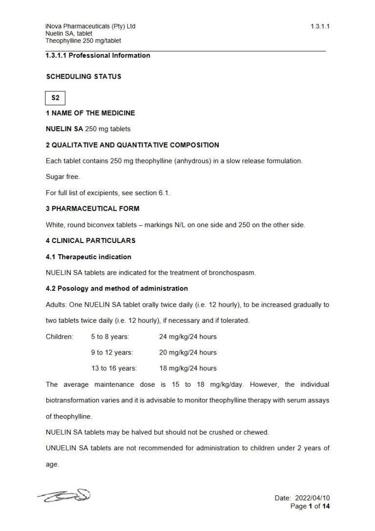 Nuelin Sa 250 mg Tablet. package insert preview