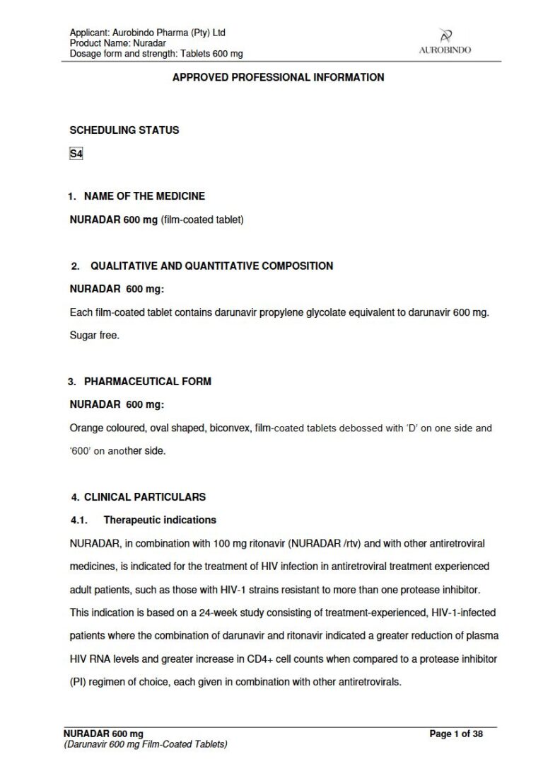 Nuradar 600 mg Tablets package insert preview