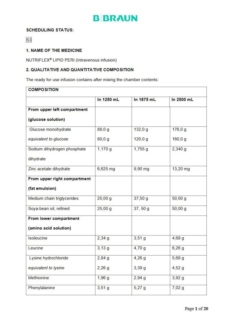 Nutriflex Lipid Peri 1250 mL Intravenous infusion package insert preview