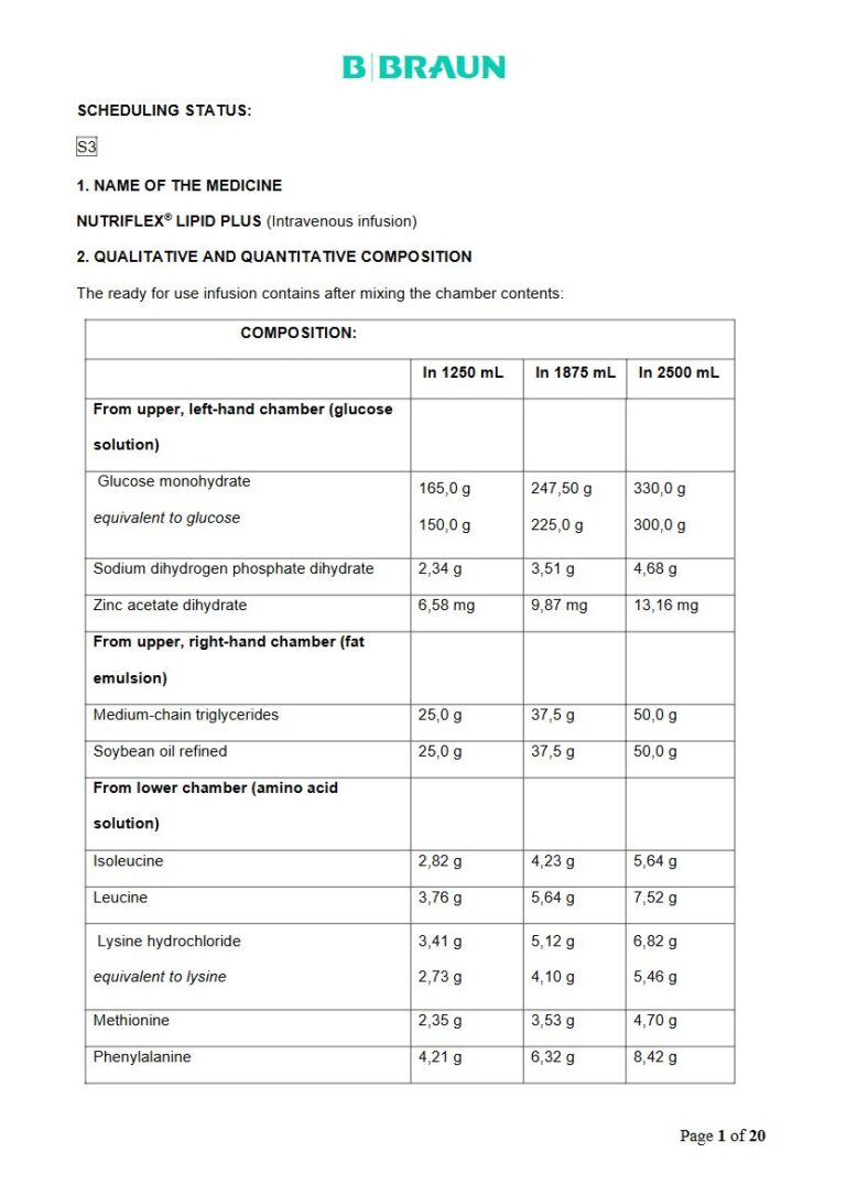 Nutriflex Lipid Plus 1250 mL Intravenous infusion package insert preview