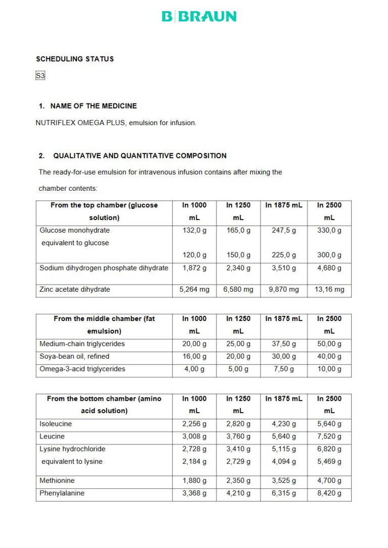 Nutriflex Omega Plus, 1000 mL Emulsion for infusion package insert preview