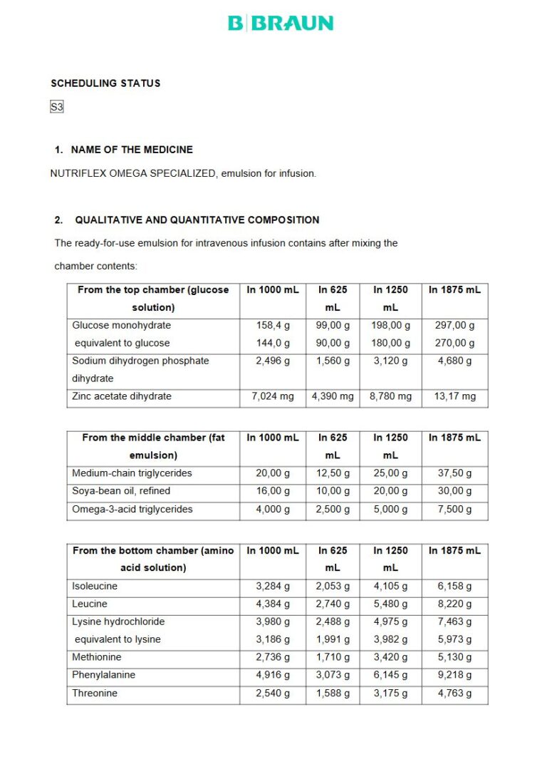 Nutriflex Omega Specialized 1000 mL/625 mL/1875 mL Infusion package insert preview